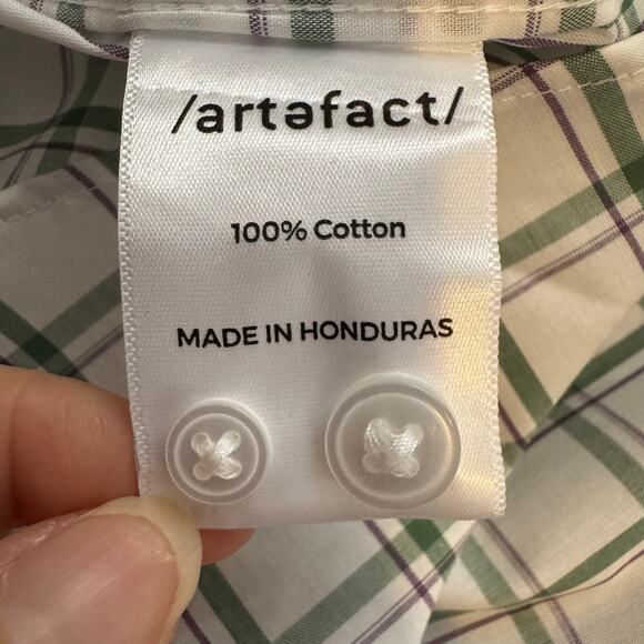 Artefact Button Up Shirt White Green Plaid Cotton NWT Men Size Large Tall - Picture 7 of 9